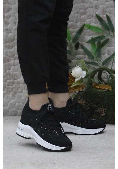 Fort Guja 24k304 Siyah Taş Detaylı Kalın Taban Sneaker Kadın Ayakkabı 001