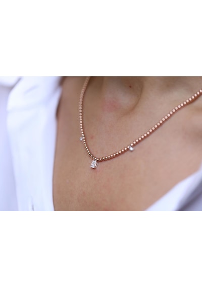 Reis Kuyumculuk T1517 Baget Kolye Top Top Pembe Altın Kolye