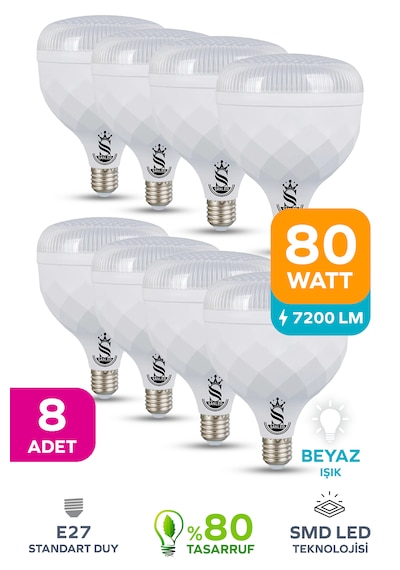 80w Kristal Tasarruflu E27 Beyaz Işık Torch Led Ampul-1-2-4-6-8-10 Adettir 8 Adet