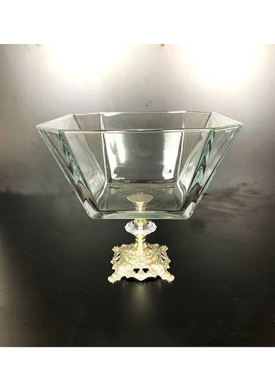 Elta Collection Metal Ayaklı Gümüş Detaylı Büyük Boy Salata Kasesi gümüş