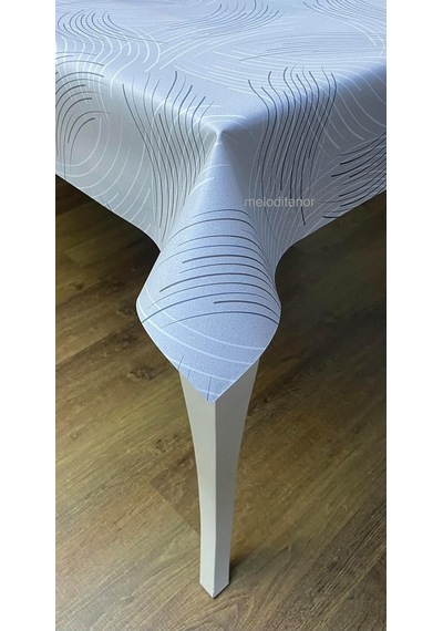 Kalın Elyaf Astarlı Pürüzsüz Silinebilir Kaliteli Modern Çizgili Kaymaz Pvc Muşamba Masa Örtüsü Gri, 100 X 14 Diğer