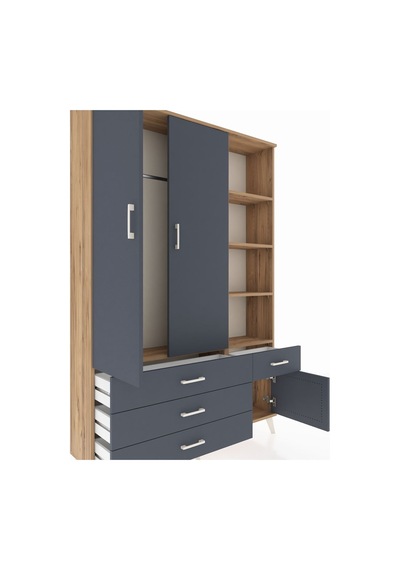 Arges Dolap 5 Raflı 4 Çekmeceli Tek Askılı 132x30x195 Çam-antrasit/antrasit Antrasıt/antrasıt Arges Dolap 5 Raflı 4 Çekmeceli Tek Askılı 132x30x195 Çam-antrasit/antrasit Antrasıt/antrasıt