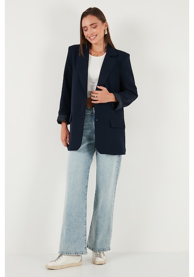 Lela Relaxed Fit Mono Yaka Cepli Blazer Bayan Ceket 611Bc00132 Lacivert