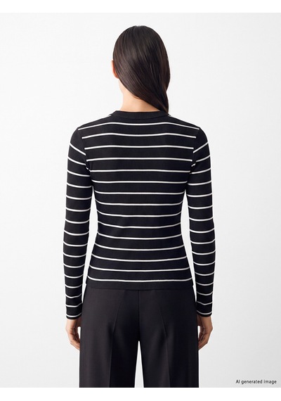 Lcw Everyday Siyah Bisiklet Yaka Çizgili Kadın Body