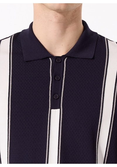 Fabrika Comfort Lacivert Erkek Polo Regular Fit Çizgili Kazak Fc5sm-kzk 2762