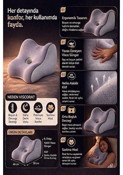 Yalnızlar Yastığı Premium Ergonomik Yakınlık Destek Yastığı, Çok Amaçlı Ortopedik Konfor Yastığı Gri