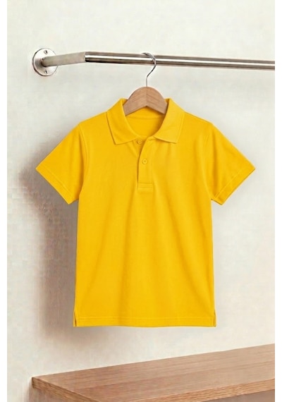 Nacar Store Unisex Çocuk Polo Yaka Kısa Kollu Lakost Tişört Okula Dönüş Ümiteks Sarı
