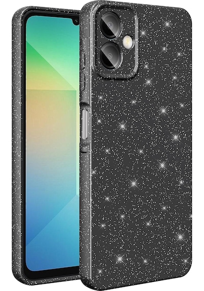Galaxy A06 Uyumlu Kılıf Kamera Korumalı Simli Lüks App Koton Kapak - Siyah Siyah