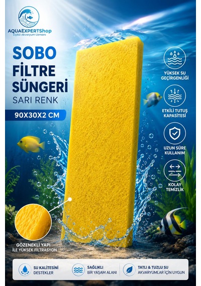 Sobo Akvaryum Filtre Süngeri 90x30x2 Cm - Üstün Temizlik Gücü Ve Yüksek Su Geçirgenliği - Sarı Renk