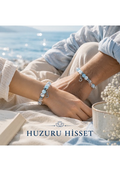 Sakinleştirici Safravi Doğal Taş Bileklik Akuamarin, Kristal Kuvars & Havlit