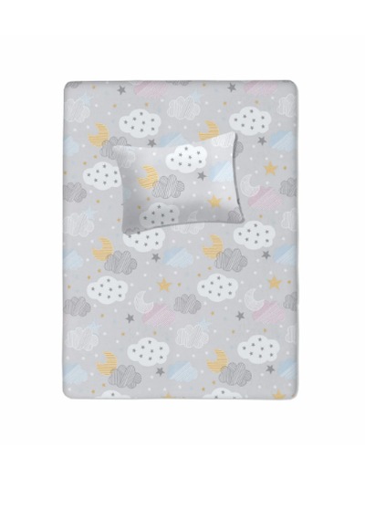 %100 Pamuklu Bebek Aparalı Çarşaf 115x150 + Bebek Yastık Kılıfı 35x45 Gri - Beyaz