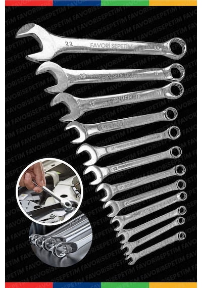 Profesyonel Güçlü Sağlam Chrome Vanadium Çelik 12 Parça Kombine Açık Ağız-yıldız Anahtar Takım Seti
