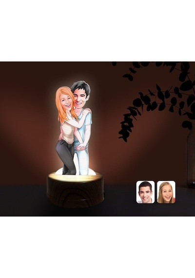 Kişiye Özel Sevgililer Karikatürlü Dekoratif 3D Biblo Led Işıklı (481495675)