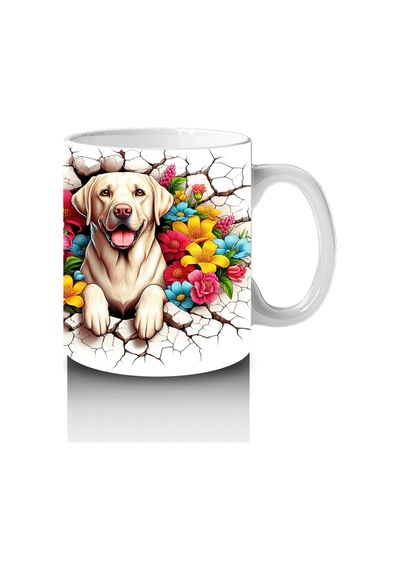 Renkli Çiçeklerle Süslenmiş Labrador Çifti Tasarımı - Baskılı Kahve Kupası Renkli