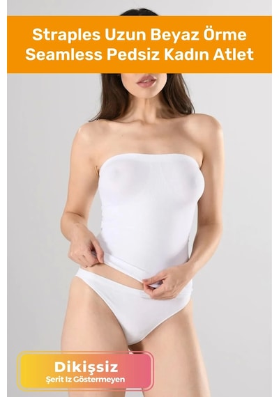 Özel Üretim Straples Uzun Beyaz Örme Seamless Pedsiz Dikişsiz Soft Basic Kadın Atlet