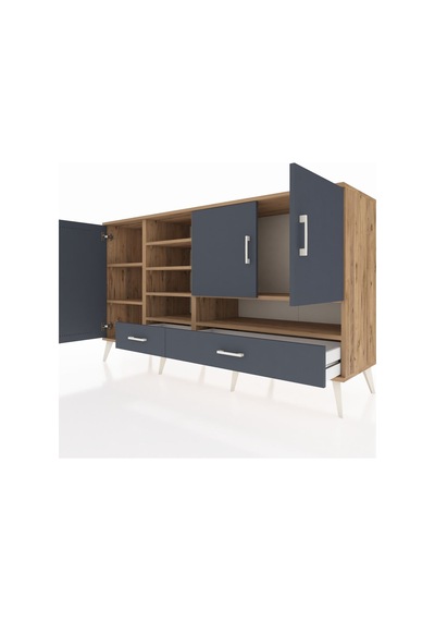 Kronos Konsol 8 Raflı 2 Çekmeceli 3 Kapaklı 176x59x99 Çam-antrasi Çam-antrasit