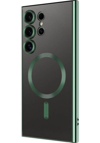 Galaxy S24 Ultra Kılıf Kamera Korumalı M-safe Wireless Şarj Özellikli Zore Demre Kapak Koyu Yeşil