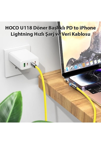 Hoco U118 Döner Başlıklı Pd To Apple     Uyumlu iPhone Lightning Hızlı Şarj Ve Veri Kablosu- 5775