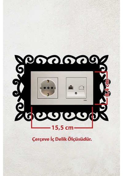 Şık Desen Tasarım 2li Priz Çerçevesi İç Ölçü 15,5x8,4 Cm 2li Dekoratif Priz Çerçeve - Duvar Susu Siyah