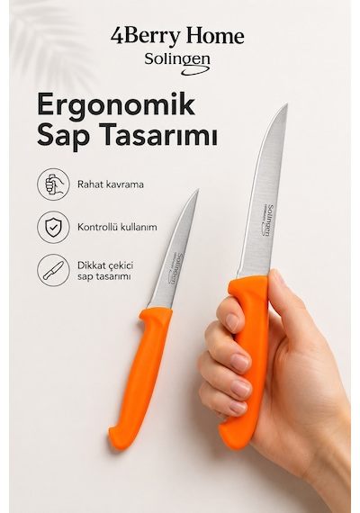 Solingen 2 Li Paslanmaz Çelik Mutfak Bıçağı Seti Et, Meyve Ve Sebze Bıçağı Turuncu