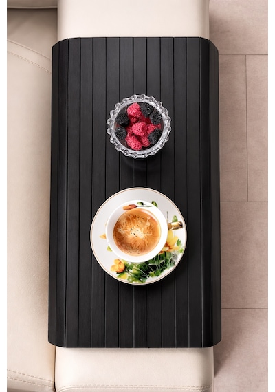 Porsima Lm-2005 Bambu Koltuk Matı Ahşap Kanepe Koltuk Kenarı Sehpa Yan Sehpa Katlanabilir Koltuk Kenarı Tepsisi 37x68cm Siyah