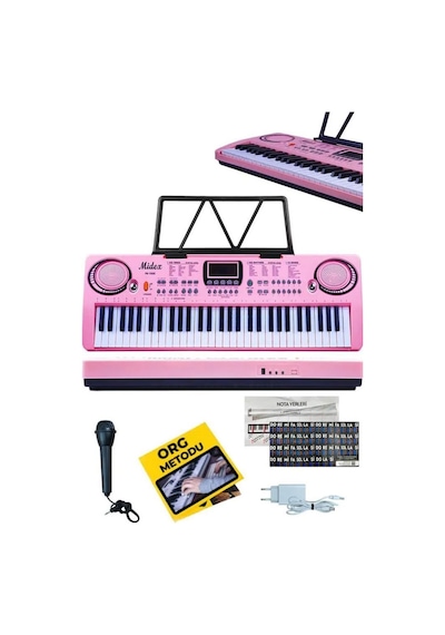 Midex PS-1500PK Başlangıç İçin 61 Tuşlu Org Pembe Renk ve Notalık