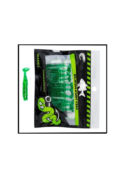 Uyguna-yakala 1,5g 45mm -10 Adet Silikon Kurt Yem Uv Silikon - Karides Kokulu-yeşil -1002-cg