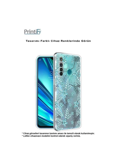 Huawei Y6 Pro 2019 Kamera Korumalı Kapak Floral Su Yeşili Tasarımlı Şeffaf Kılıf
