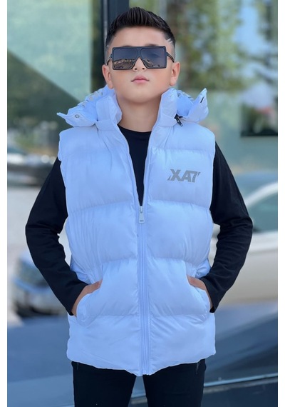 Pina Kids Erkek Çocuk Baskılı Çıkarılabilir Kapüşonlu Şişme Yelek 3017 Beyaz