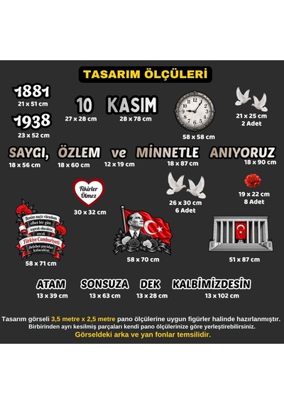 10 Kasım Atatürk'ü Anma Günü Hazır Kesim Sahne Boy Pano Süsü 3,5 X 2,5 M Uyumlu Tüm Yaşlar