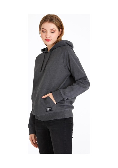 Comeor Kadın Antrasit Basic Kapüşonlu Regular Fit Rahat Sweatshirt 001