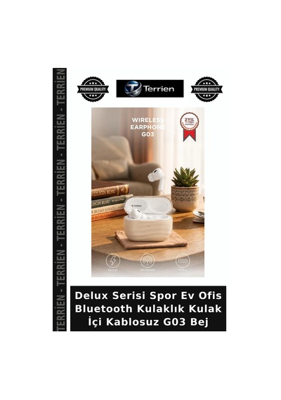 Delux Serisi Spor Ev Ofis Bluetooth Kulaklık Kulak İçi Kablosuz G03 Bej
