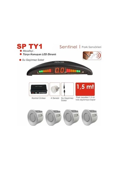 Oto Park Sensörü Led Ekranlı Türkçe Ses İkazlı Gri Renk 22 Mm