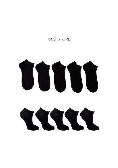 Ragi Store 5'li Dikişsiz Düz Penye Siyah Kadın Patik Çorap Siyah