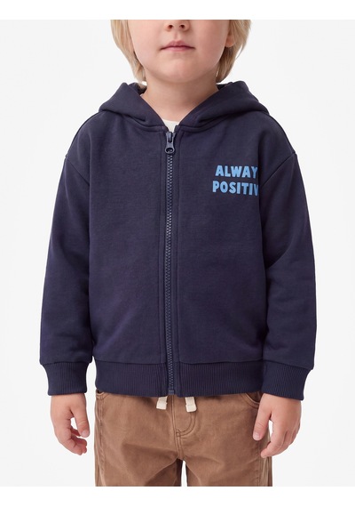 Koton Baskılı Uzun Kollu Şardonlu Fermuarlı Kapşonlu Sweatshirt Lacivert 7wmb10108tk