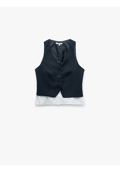 Koton İki Farklı Kumaş Detaylı V Yaka Düğmeli Blazer Yelek Lacivert Çizgili 5sak20109uw 7s2 Çok Renkli Koton İki Farklı Kumaş Detaylı V Yaka Düğmeli Blazer Yelek Lacivert Çizgili 5sak20109uw 7s2 Çok Renkli