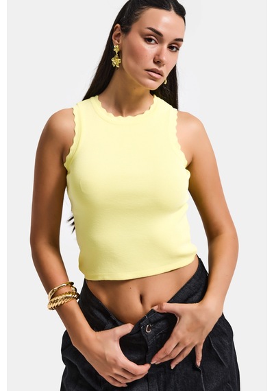 Kadın Sarı S6-108 Crop İnce Yazlık Triko Body
