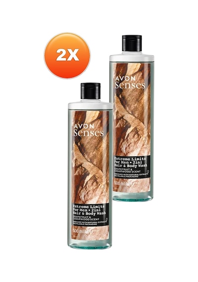 Avon Senses Extreme Limits Greyfurt Ve Sandal Kokulu Saç Ve Vücut İçin Erkek Duş Jeli 2 x 500 ML