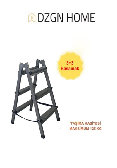 Dayanıklı 3+3 Özel Tasarım Hafif, Kaymaz, Metal Basamaklı Katlanır Merdiven Siyah
