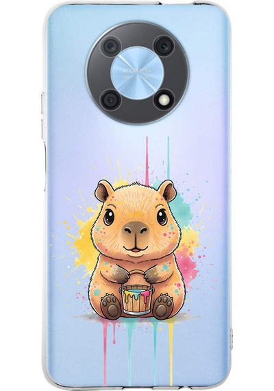Huawei Nova Y90 İle Uyumlu Splash Kapibara Tasarımlı Şeffaf Silikon Kılıf Şeffaf