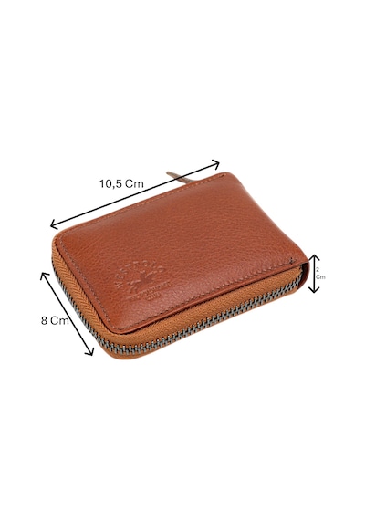 Westpolo Hakiki Deri Kağıt Para Ve Bol Şeffaf Kart Bölmeli, Fermuarlı Unisex Kartlık - 506 Taba