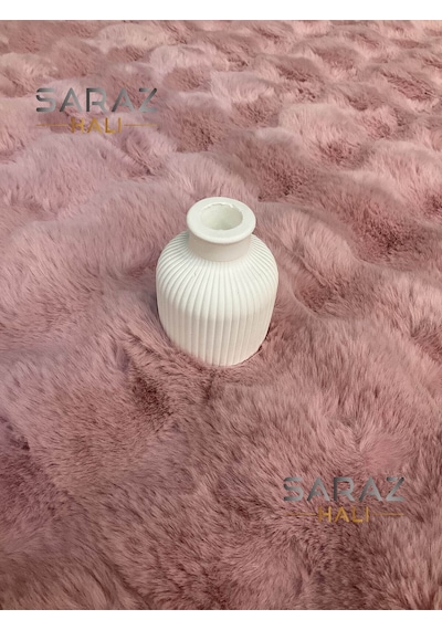Bubble Tavşan Post Yumuşacık Tavşan Tüyü Kaymaz Yıkanabilir Pembe Gri