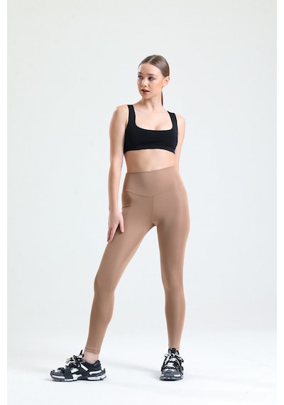 Thiff Gymwear Caramel Yüksek Bel Toparlayıcı Dalgıç Kumaş Spor Günlük Tayt Karamel