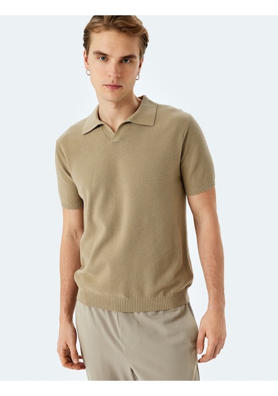 Koton Pamuklu V Polo Yaka Kısa Kollu Triko Tişört Deve Tüyü 5sam70028ht Taba