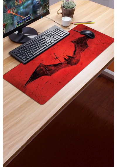 Sonictouch Yarasa Desenli Kırmızı Gamer Oyuncu Dikişsiz Sıvı Geçirmez Klavye Mouse Pad 32x70cm Mousepad