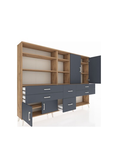 Arges Dolap 10 Raflı 6 Çekmeceli 4 Kapaklı 220x30x163 Çam-antrasi Çam-antrasit