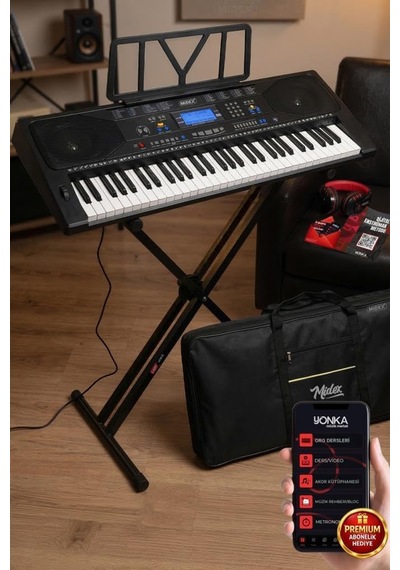 Midex Ps-4500ks Tuş Hassasiyetli 61 Tuşlu Org Lcd Ekran Usb Mp3 Stand Kulaklık Çanta Notalık Adaptör