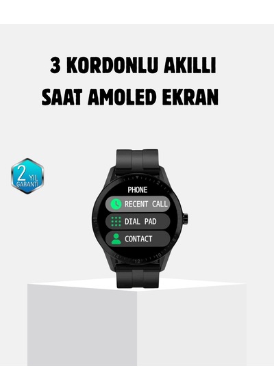 3 Kordonlu Amoled Akıllı Saat Sağlık Takipli