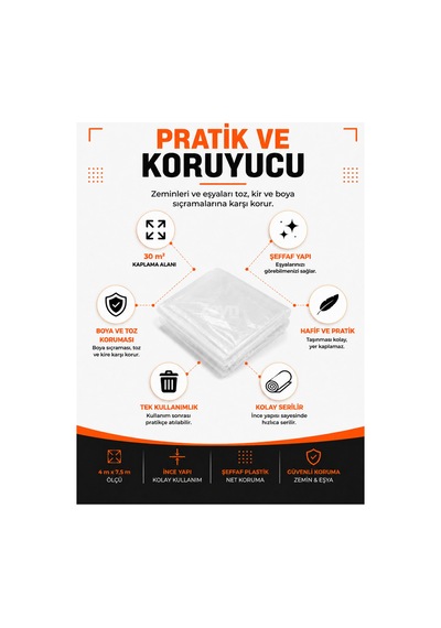30 M² Şeffaf Koruyucu Hışır Örtü 4 X 7,5 M - Boya, Badana, Tadilat Ve Eşya Koruma Örtüsü
