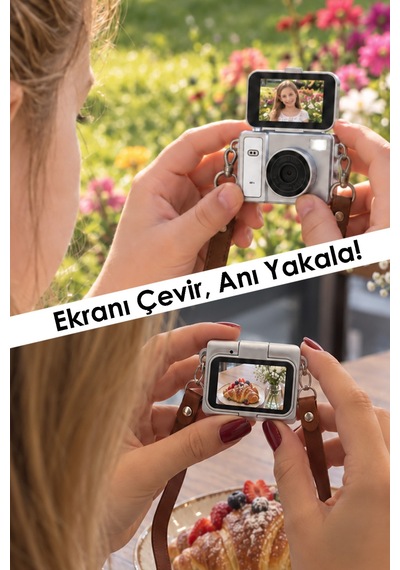 Mimtec Blm-109 Retro Mini Dijital Kamera 1080p Hd Katlanabilir Ekran Flaşlı Selfie Vlog Video Kamerası Beyaz